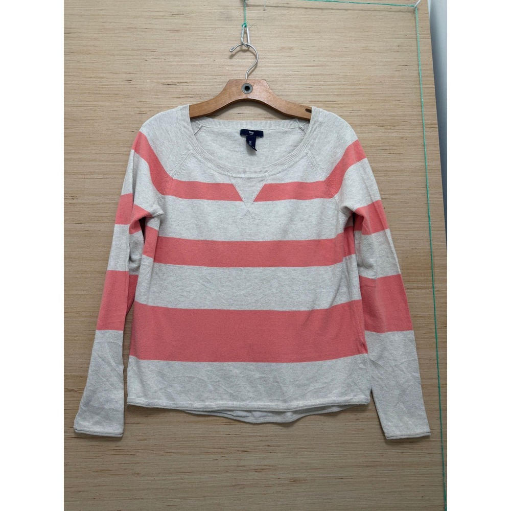 Gap Womens Small Coral Striped Raglan Long Sleeve Crew Neck Pullover Sweater